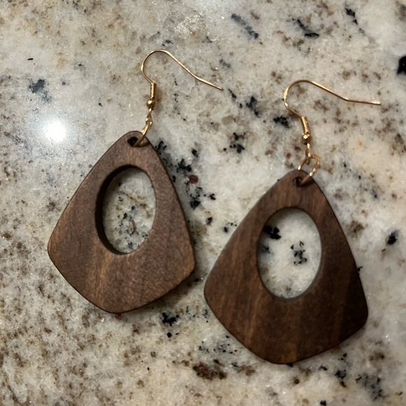 Brown Wooden Dangle Earrings - Picture 3 of 5